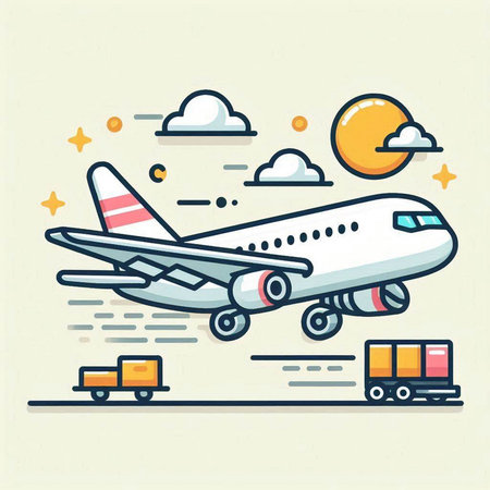 Airplane flying in the sky. Freight transportation. Vector illustrationのイラスト素材