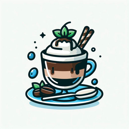 Coffee cup with whipped cream and mint, vector illustration.のイラスト素材