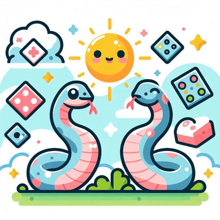 Vector illustration of a cute snake in a cartoon style. The concept of children's entertainment.のイラスト素材