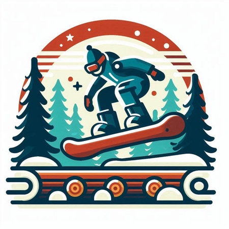 Snowboarder in the mountains. Vector illustration in retro style.のイラスト素材