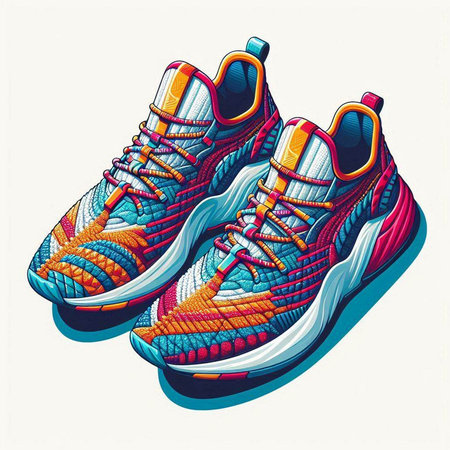 Vector illustration of sport shoes. Vintage style. Colorful sneakers.のイラスト素材
