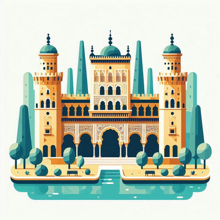 Vector illustration of Taj Mahal in Agra, Uttar Pradesh, Indiaのイラスト素材