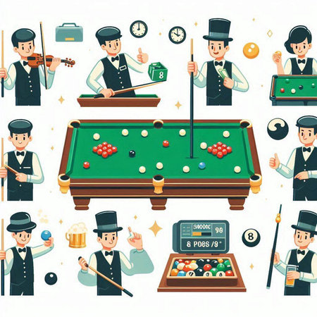 Set of billiards and snooker players. Vector illustrationのイラスト素材