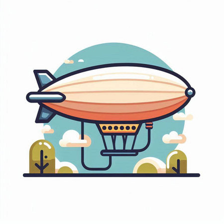 Airship in the sky. Flat style vector illustration on white background.のイラスト素材