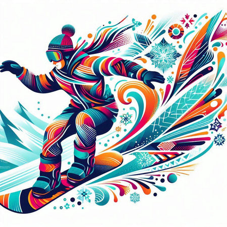 Snowboarder on a colorful background. Vector illustration for your designのイラスト素材