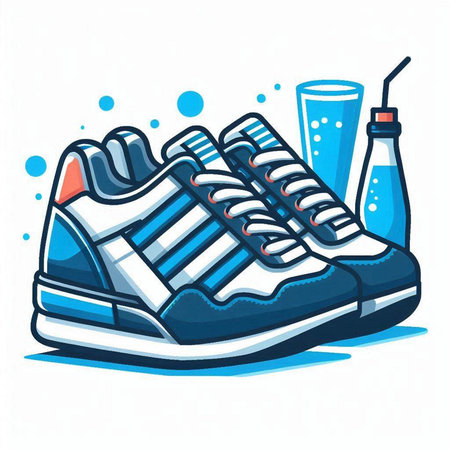 Sport shoes and water bottle vector illustration. Sport shoes and water bottle icon.のイラスト素材