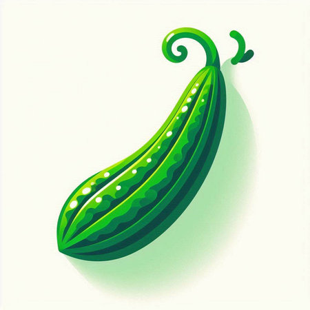 Illustration of a green cucumber on a white background with shadowのイラスト素材