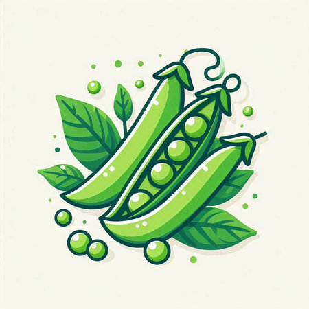 Peas with green leaves. Vector illustration in a flat style.のイラスト素材