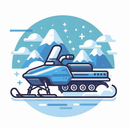 Snowmobile in the snow. Vector illustration in a flat style.のイラスト素材