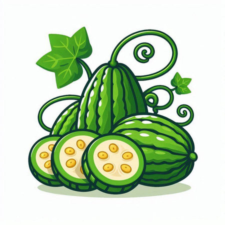 Illustration of a cucumber with leaves isolated on a white backgroundのイラスト素材