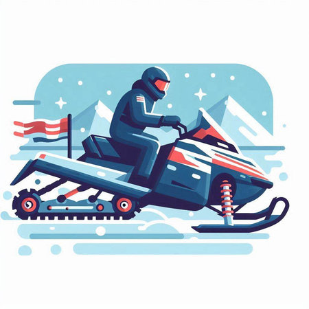 Snowmobile. Winter sports. Vector illustration in flat cartoon style.のイラスト素材