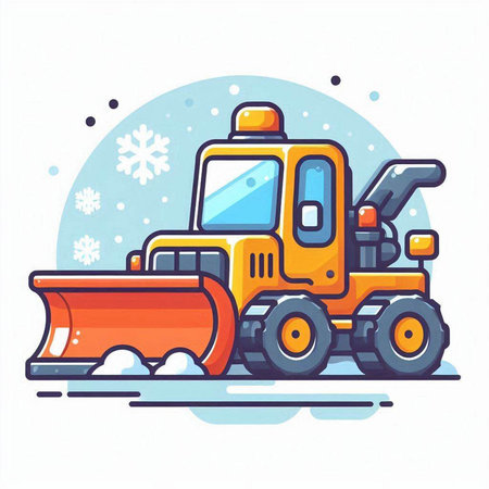 Snowplow, snow removal. Vector illustration in flat style.のイラスト素材