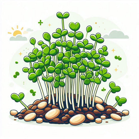 Illustration of a young green sprouts growing in the soil.のイラスト素材