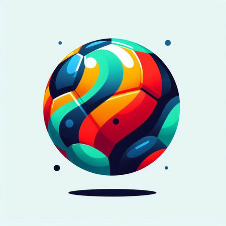 Colorful soccer ball icon on blue background, vector art illustration.のイラスト素材