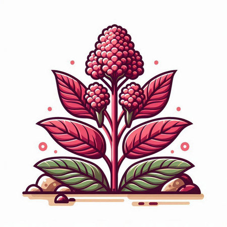 Illustration of a stylized tree with red flowers on white backgroundのイラスト素材