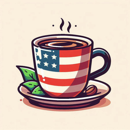 Cup of coffee with american flag on it, vector illustrationのイラスト素材