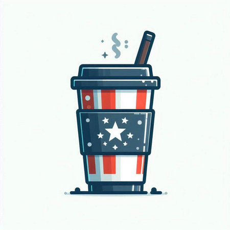 Coffee cup with american flag. Flat style vector illustration.のイラスト素材