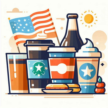 Flat vector illustration of american drinks. Concept of american independence day.のイラスト素材