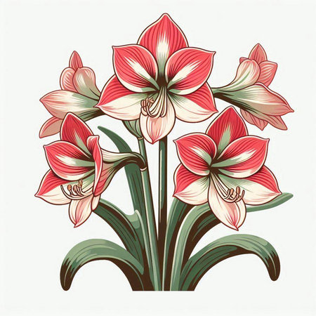 Beautiful Amaryllis flowers in vintage style. Vector illustration.のイラスト素材