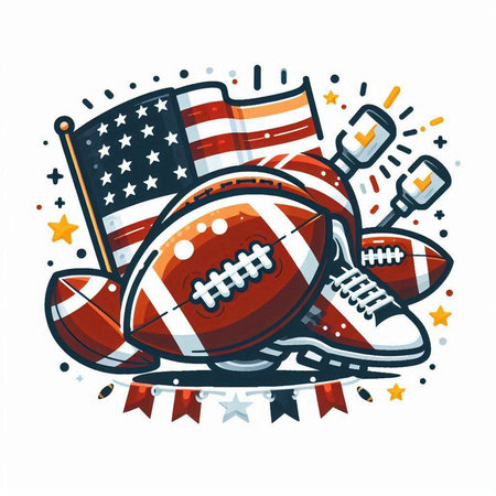 American football emblem with ball and american flag. Vector illustration.のイラスト素材