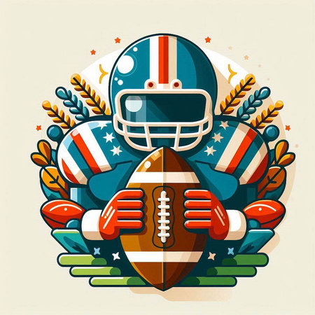 American football emblem with ball, helmet and stars. Vector illustration.のイラスト素材
