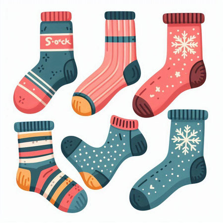 Set of Christmas socks isolated on a white background. Vector illustration.のイラスト素材