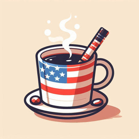 Cup of hot coffee with american flag. Vector illustration.のイラスト素材