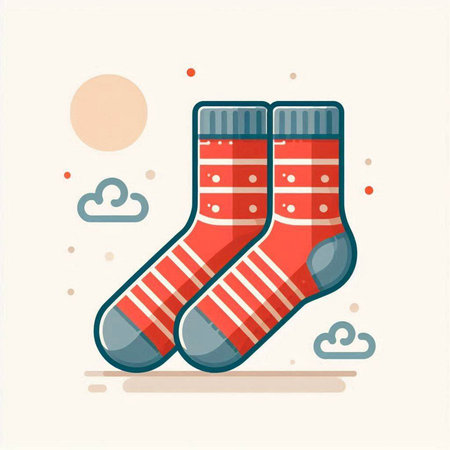 Vector illustration of a pair of Christmas socks on a background of cloudsのイラスト素材