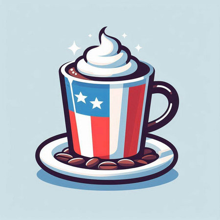 Coffee cup with american flag and whipped cream. Vector illustration.のイラスト素材