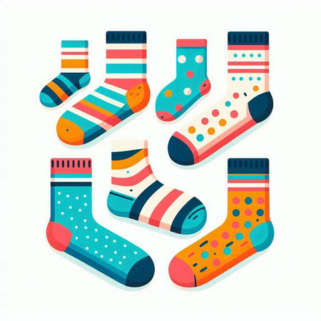 Colorful socks collection isolated on white background. Vector stock illustration.のイラスト素材