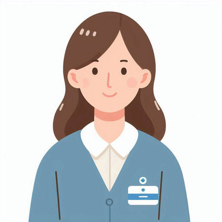 Illustration of a female nurse wearing a blue uniform with a credit cardのイラスト素材