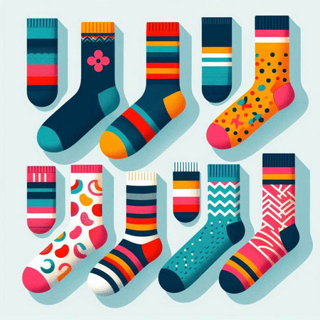 Set of colorful socks with different patterns. Vector illustration for your designのイラスト素材