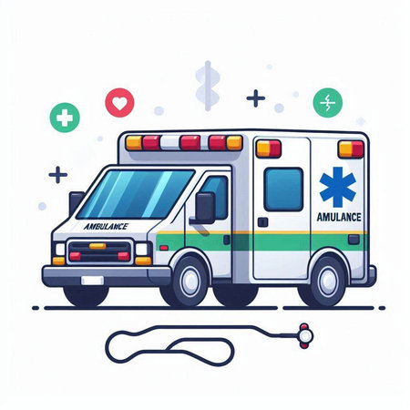 Ambulance car. Vector illustration in flat style. Isolated on white backgroundのイラスト素材