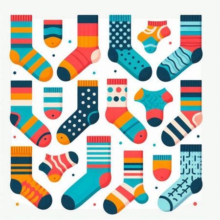 Set of colorful socks isolated on white background. Flat style vector illustration.のイラスト素材