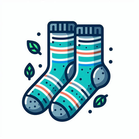 Pair of socks with leaves. Vector illustration in flat style.のイラスト素材