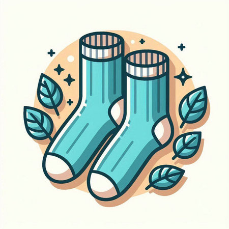 Vector illustration of a pair of socks on a light background with leaves.のイラスト素材