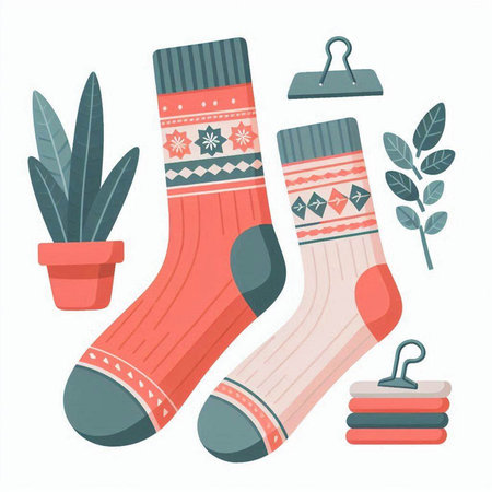 Set of Christmas and New Year socks. Vector illustration in flat styleのイラスト素材