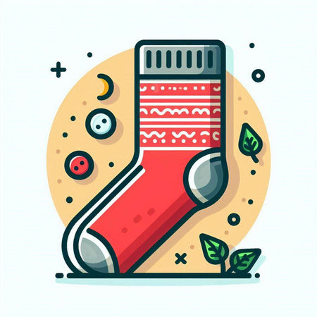 Cute christmas sock. Vector illustration in flat linear style.のイラスト素材