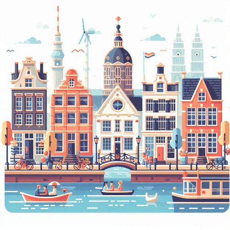 Amsterdam, Netherlands. Vector illustration. Can be used for topics like travel, vacation, tourismのイラスト素材