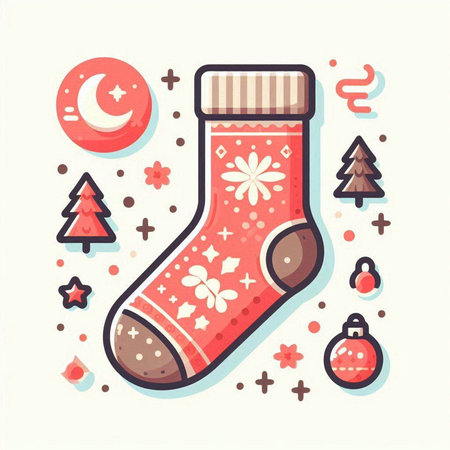 Christmas sock with snowflakes and ornaments. Vector illustration.のイラスト素材