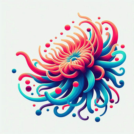 abstract colorful flower with waves and dots on white background, vector illustrationのイラスト素材