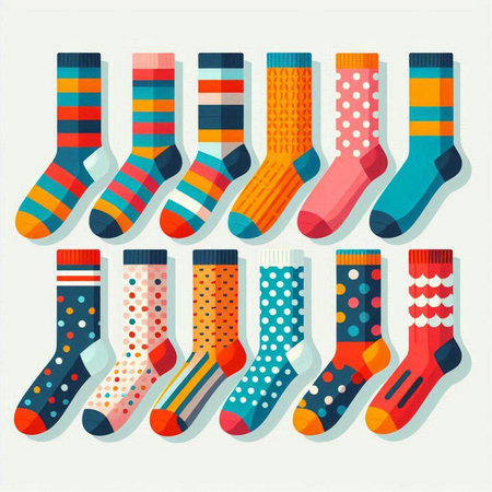 Set of colorful socks for Christmas and New Year. Vector illustration.のイラスト素材