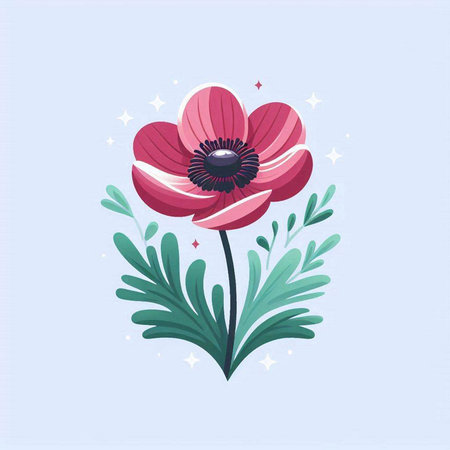 Anemone flower vector illustration in flat style on blue background.のイラスト素材