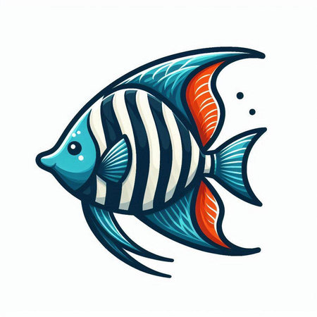 Illustration of a blue and orange striped fish isolated on white backgroundのイラスト素材