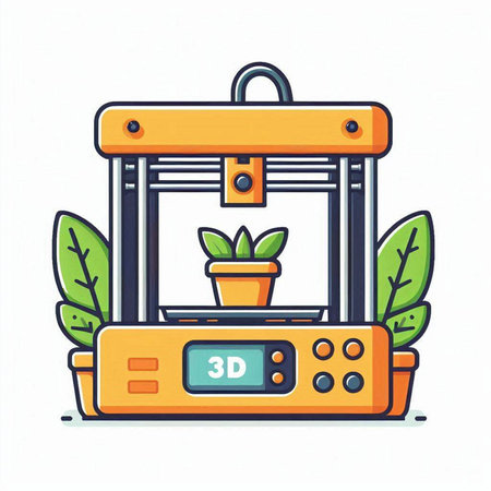 3D printer with plant in pot. Vector illustration in cartoon styleのイラスト素材