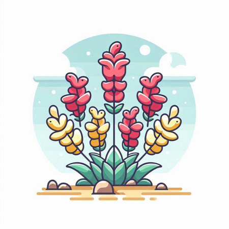 Flowers in the pot. Vector illustration in flat cartoon style.のイラスト素材