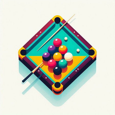 Billiard table with balls and cue. Isometric vector illustration.のイラスト素材