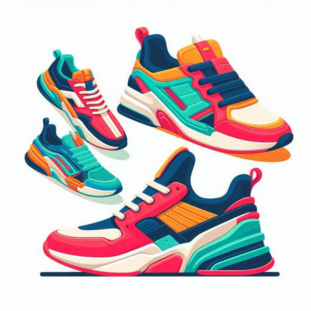 Sneakers isolated on white background. Vector illustration in cartoon style.のイラスト素材