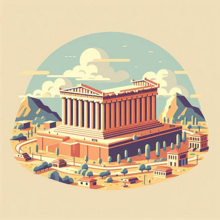 Athens, Greece. Ancient Greek city. Vector illustration in flat styleのイラスト素材