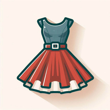 Illustration of a red skirt with a belt on a white backgroundのイラスト素材